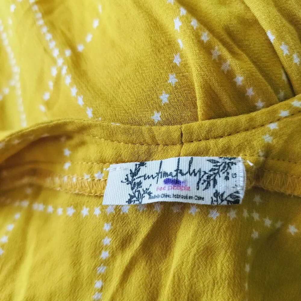Free People Intimately Marigold Yellow w/ White Stars Snap Front Sundress Small